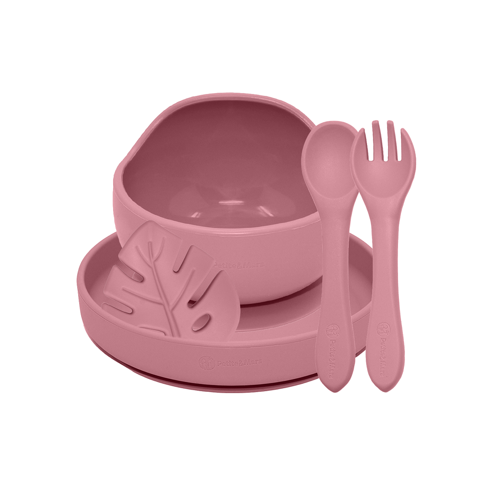 E-shop PETITEMARS PETITE&MARS Set jedálenský silikónový TAKE&MATCH 4 ks Dusty Rose 6m+
