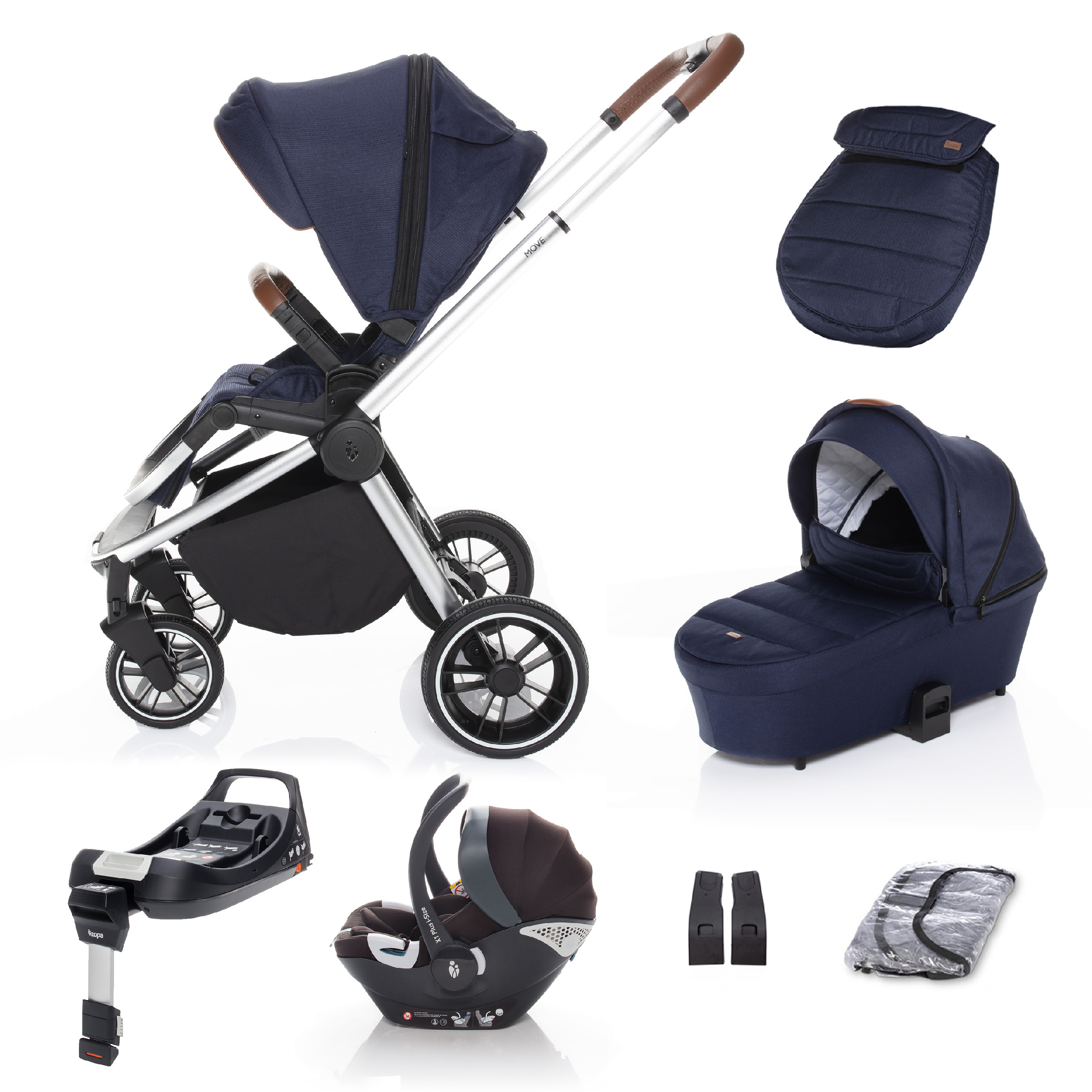 E-shop ZOPA SET kočík Move+ korba+adaptéry+autosedačka+báza, Sky Blue/Silver