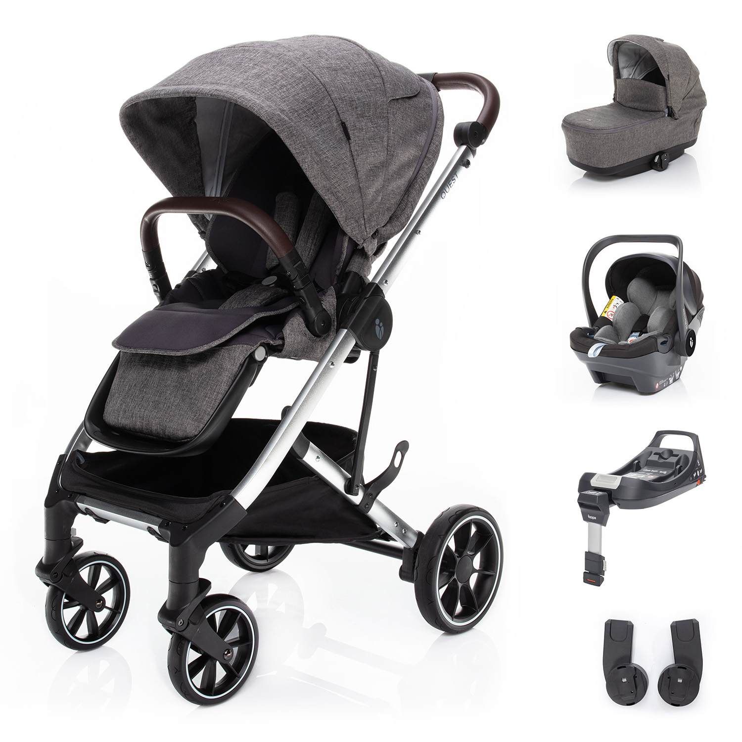 E-shop ZOPA Set kočík Quest+ korba+ adaptéry+ autosedačka+ báza, Tornado Grey/Silver