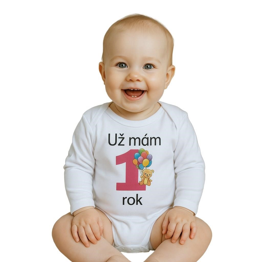 E-shop Body s potlačou New Baby Už mám 1 rok ružové, 86 (12-18m) - 28332