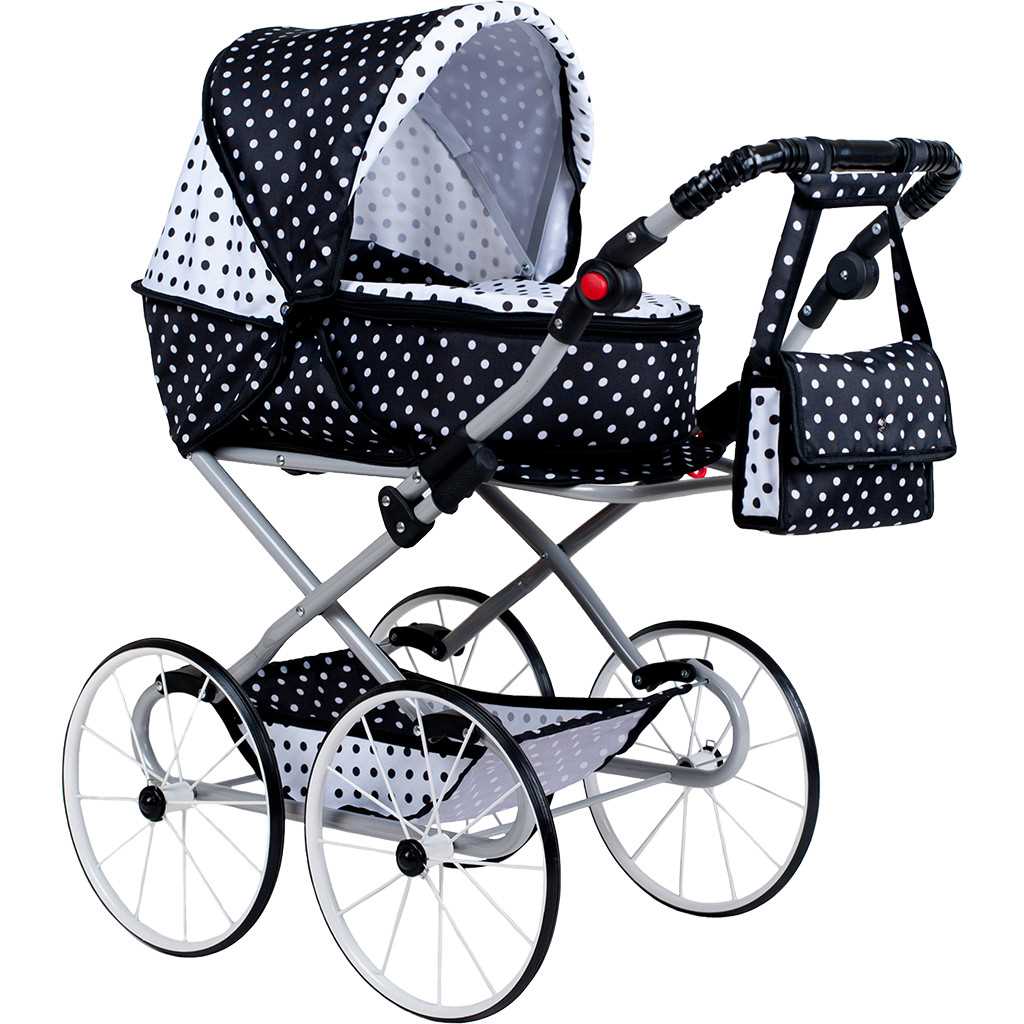 E-shop Detský Retro kočík pre bábiky 2v1 New Baby Natálka bielo-čierny - 29157