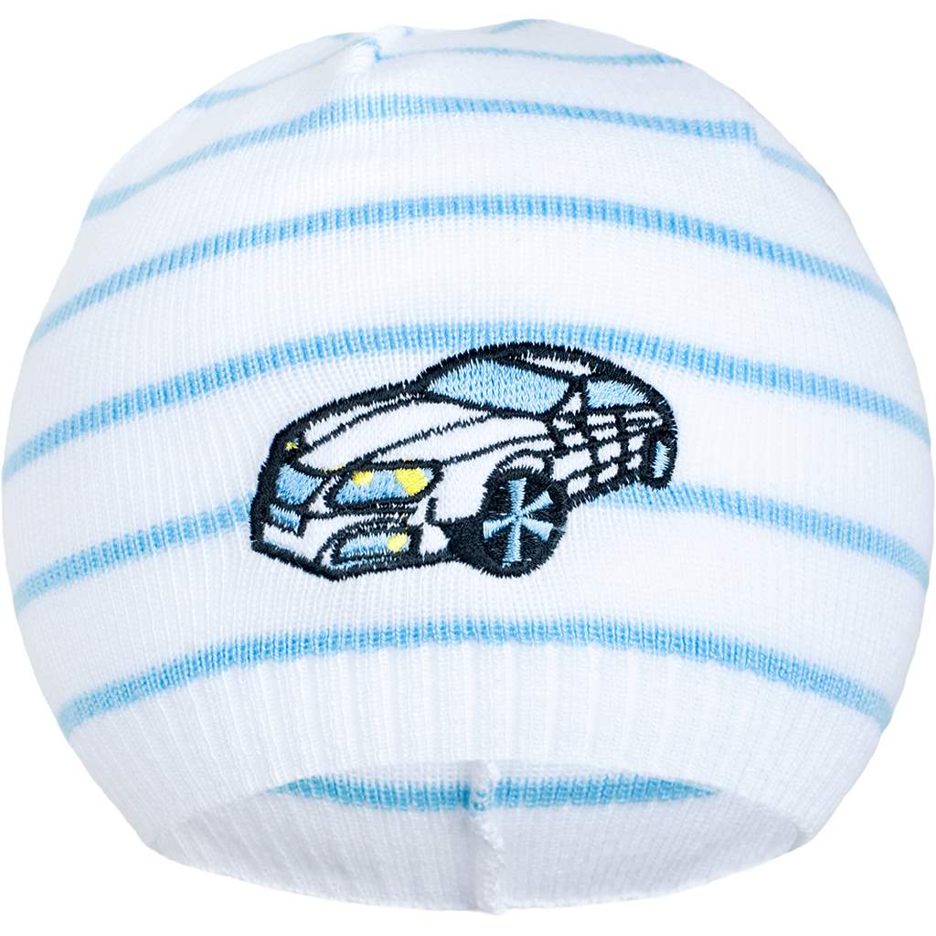 E-shop Jarná čiapočka New Baby s autíčkom bielo-modrá, 86/92 - 30579