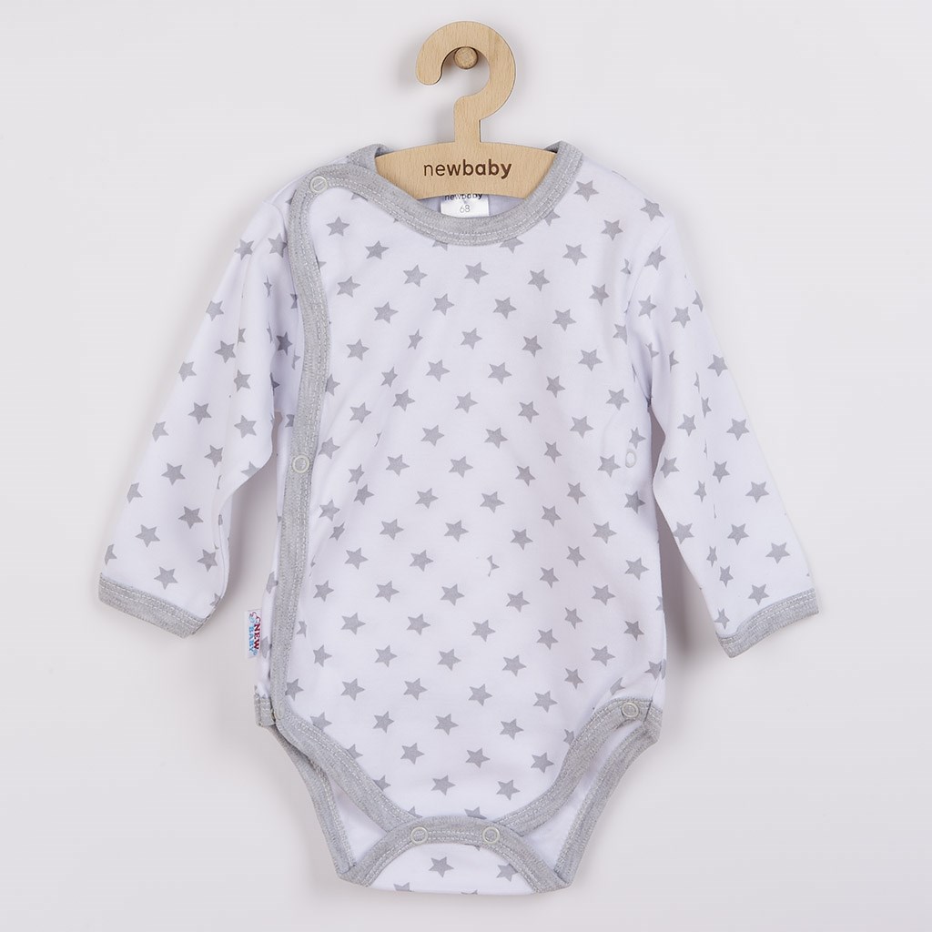 E-shop Dojčenské body celorozopínacie New Baby Classic II sivé s hviezdičkami, 56 (0-3m) - 34989