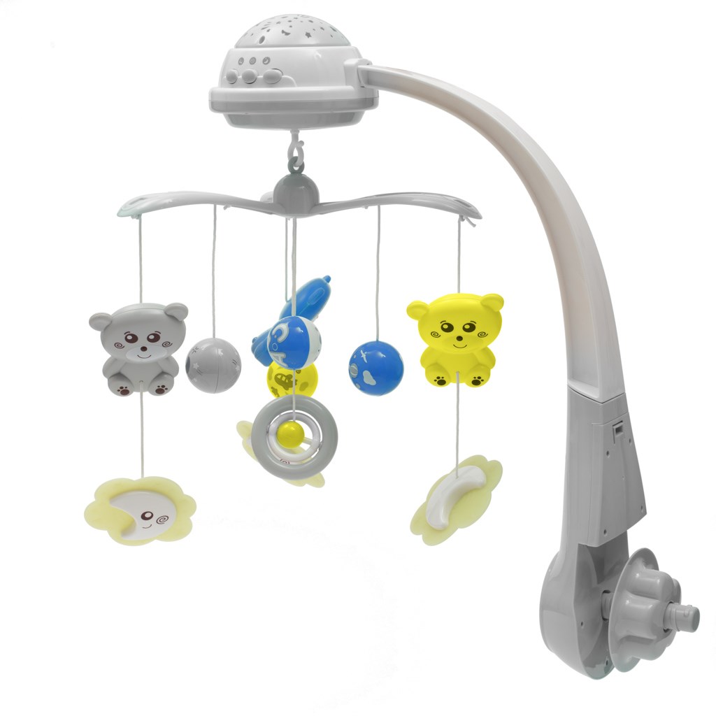 E-shop Kolotoč nad postieľku so svetelným projektorom Baby Mix sivý - 35728