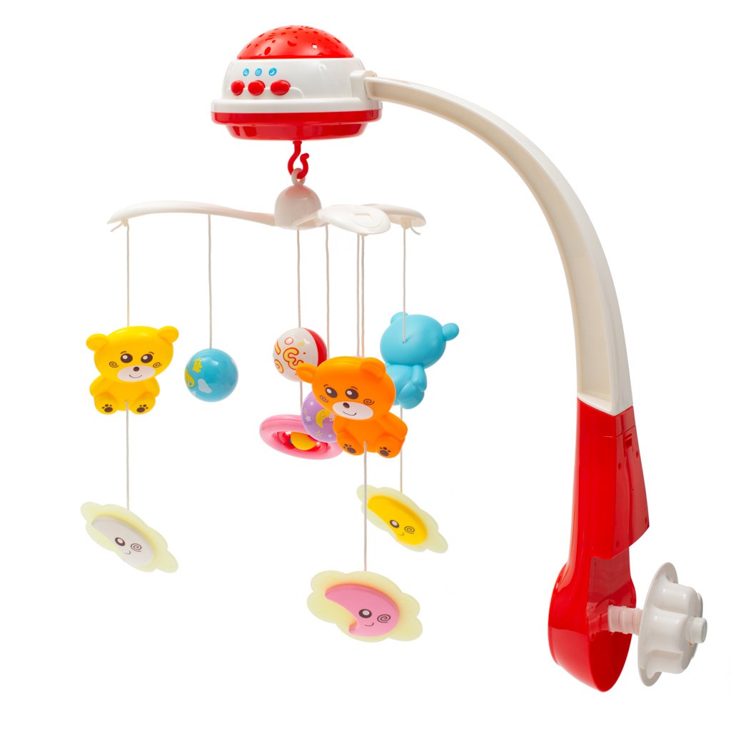 E-shop Kolotoč nad postieľku so svetelným projektorom Baby Mix červený - 37046