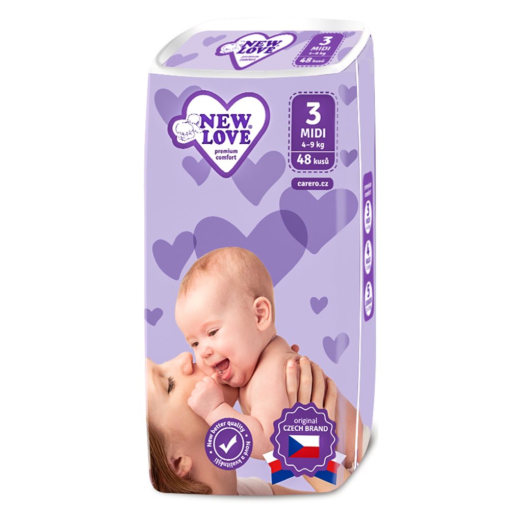 E-shop Detské jednorázové plienky New Love remium comfort 3 MIDI 4-9 kg 48 ks - 39103