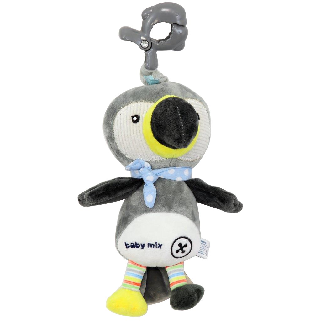 E-shop Detská plyšová hračka s hracím strojčekom a klipom Baby Mix Tukan sivý - 40080