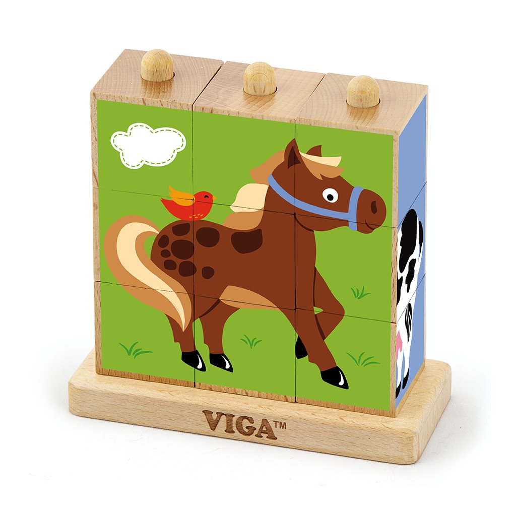 E-shop Drevené puzzle kocky na stojane Viga Farma - 40460