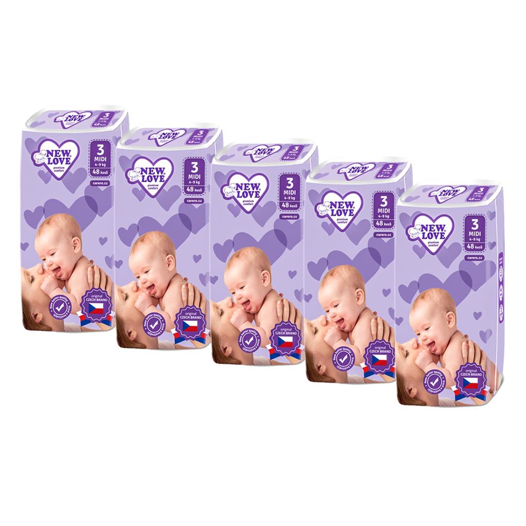 E-shop MEGAPACK Detské jednorazové plienky New Love Premium comfort 3 MIDI 4-9 kg 5x48 ks - 40674