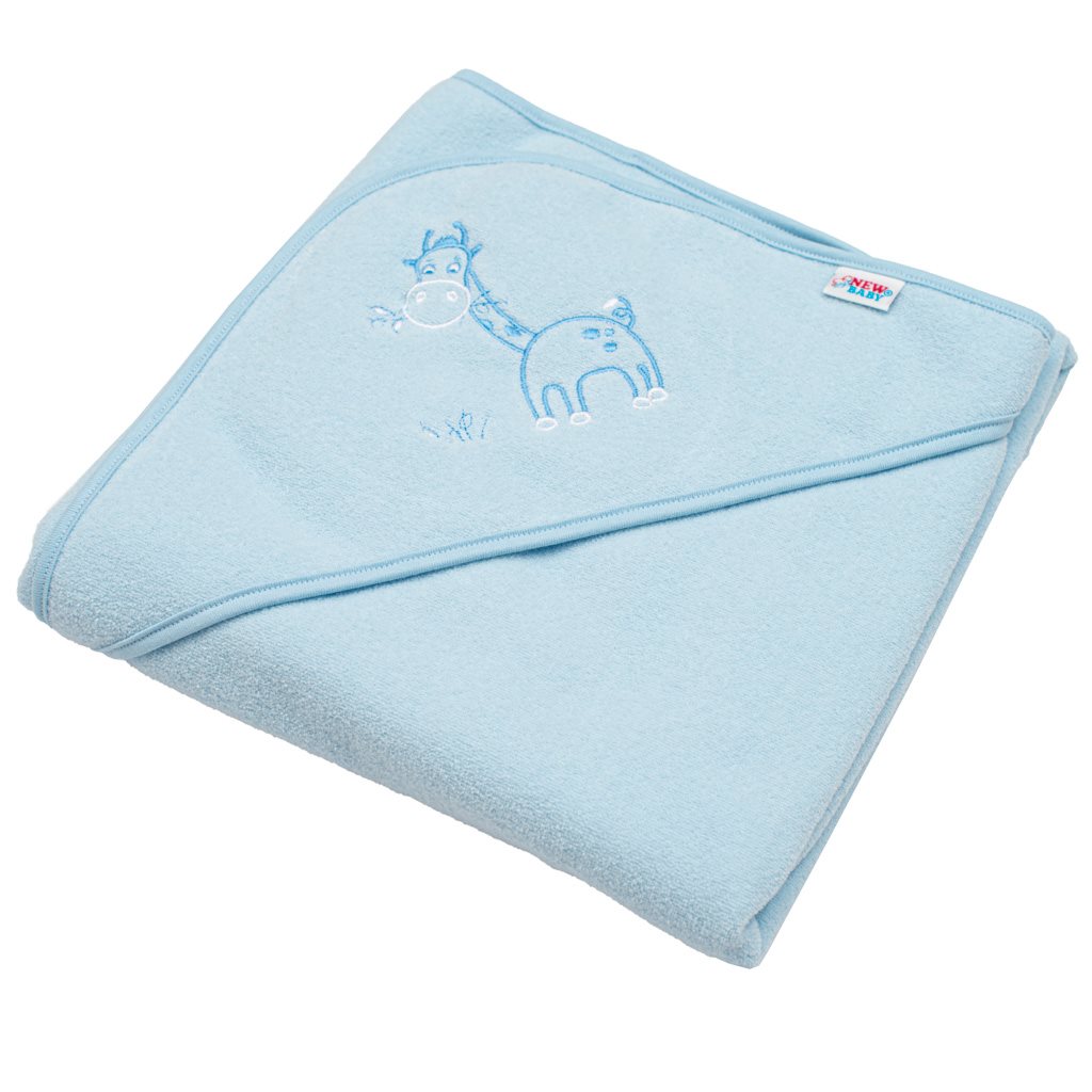 E-shop Detská froté osuška s výšivkou a kapuckou New Baby 80x80 modrá žirafka - 41521