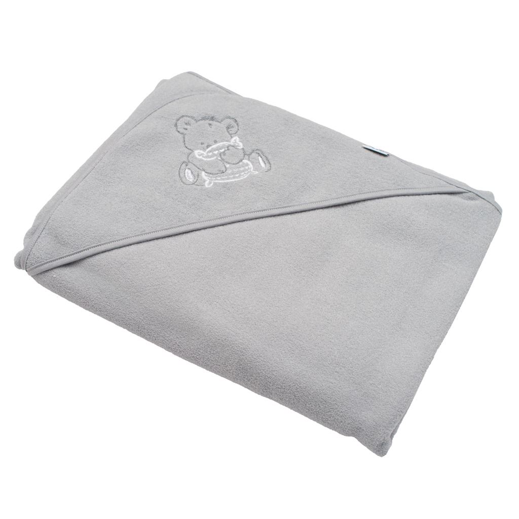 E-shop Detská froté osuška s výšivkou a kapuckou New Baby 100x100 sivá myška - 41529