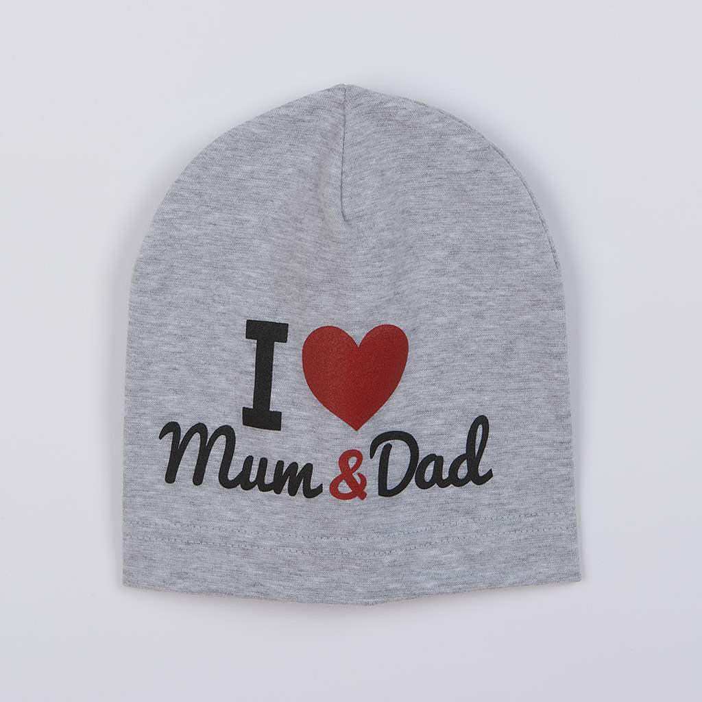 E-shop Detská čiapočka New Baby I Love Mum and Dad sivá, 3- 9 m - 43240