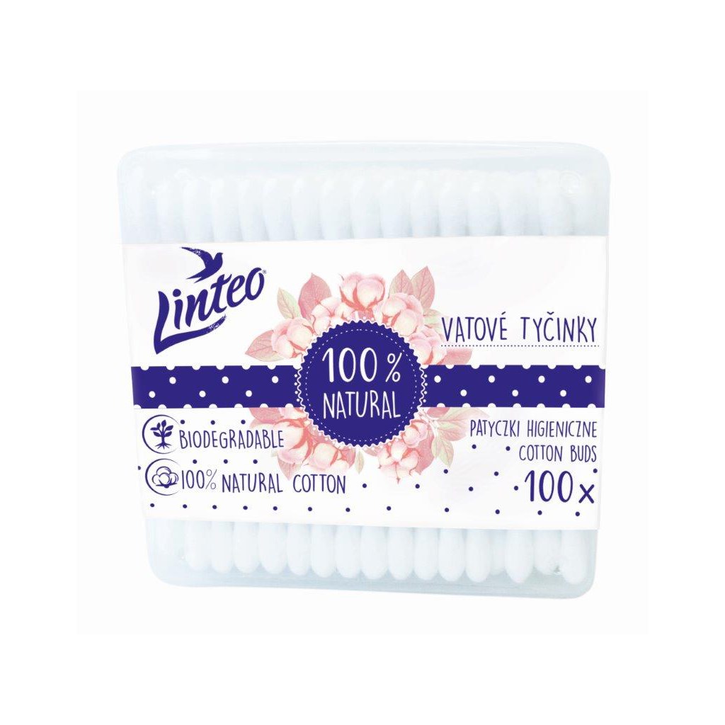 E-shop Papierové vatové tyčinky 100% natural Linteo 100 ks v boxe - 44052