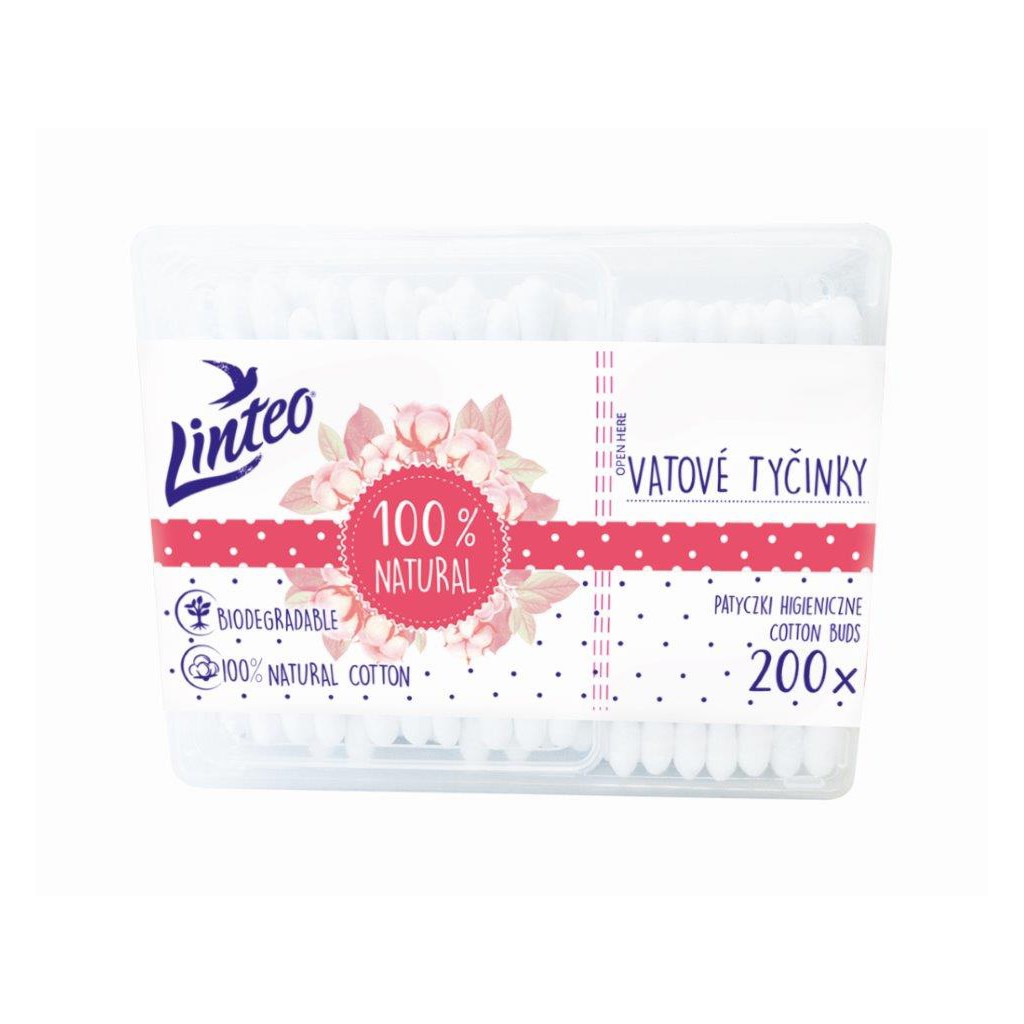 E-shop Papierové vatové tyčinky 100% natural Linteo 200 ks v boxe - 44065