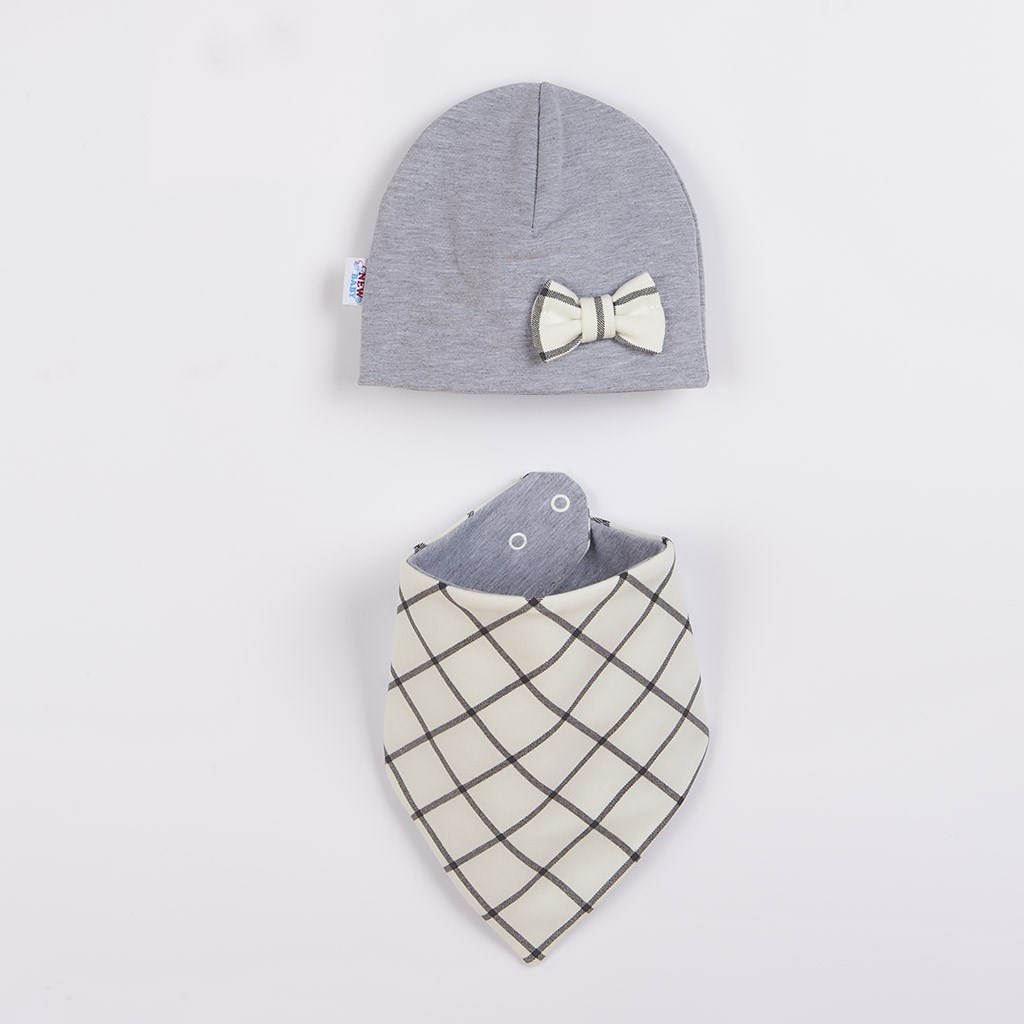 E-shop Dojčenská čiapočka s šatkou na krk New Baby Missy sivá, 74 (6-9m) - 44116