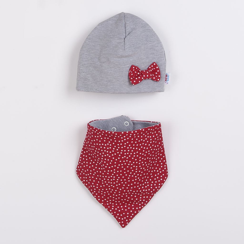 E-shop Dojčenská čiapočka s šatkou na krk New Baby Missy sivo-červená, 74 (6-9m) - 44118