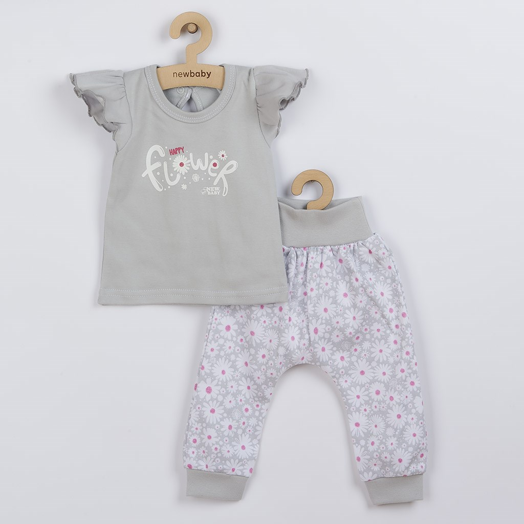 E-shop 2-dielna dojčenská bavlnená súprava New Baby Happy Flower sivá, 56 (0-3m) - 45235