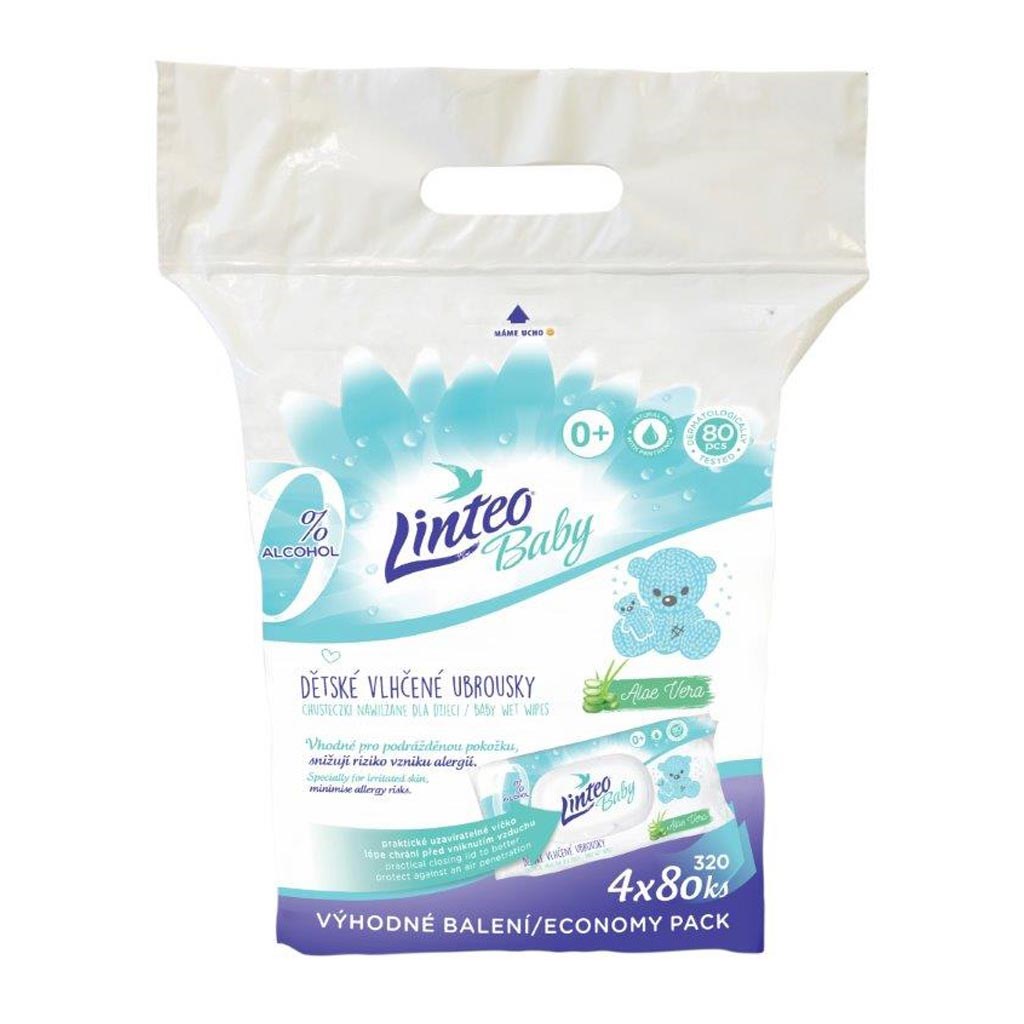 E-shop Detské vlhčené obrúsky Linteo Baby Aloe Vera 4x80 VÝHODNÉ BALENIE - 45447