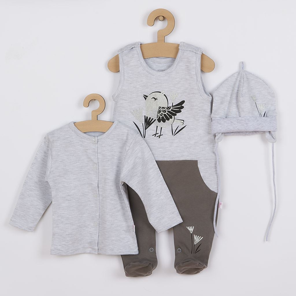 E-shop 3-dielna bavlnená detská súprava Koala Birdy sivá, 80 (9-12m) - 45498