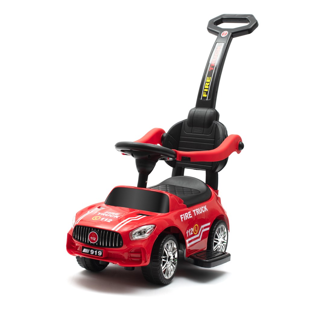 E-shop Detské odrážadlo so zvukom a vodiacou tyčou Baby Mix POŽIARNICI červené - 45826