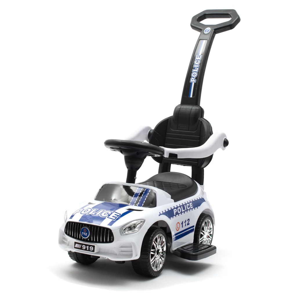 E-shop Detské odrážadlo so zvukom a vodiacou tyčou Baby Mix POLICE biele - 45827
