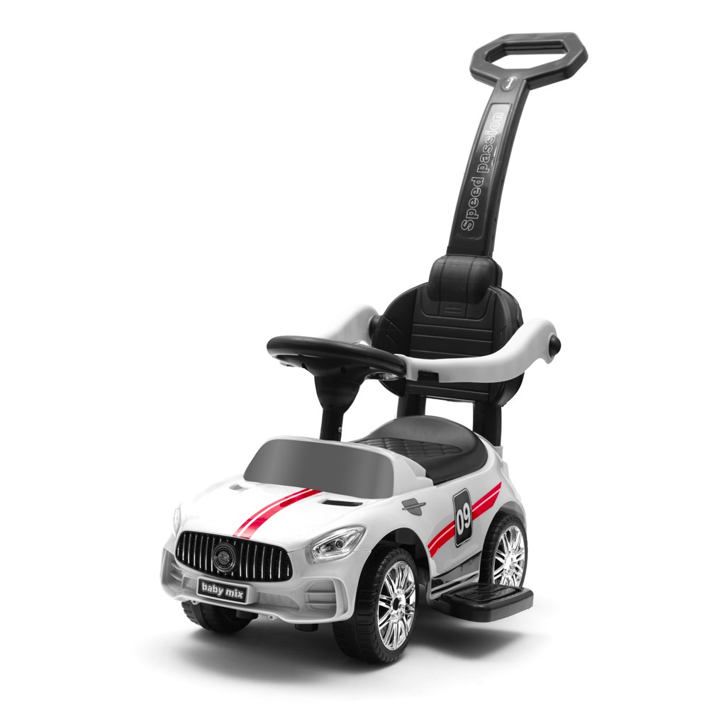 E-shop Detské odrážadlo so zvukom a vodiacou tyčou Baby Mix RACER biele - 45831