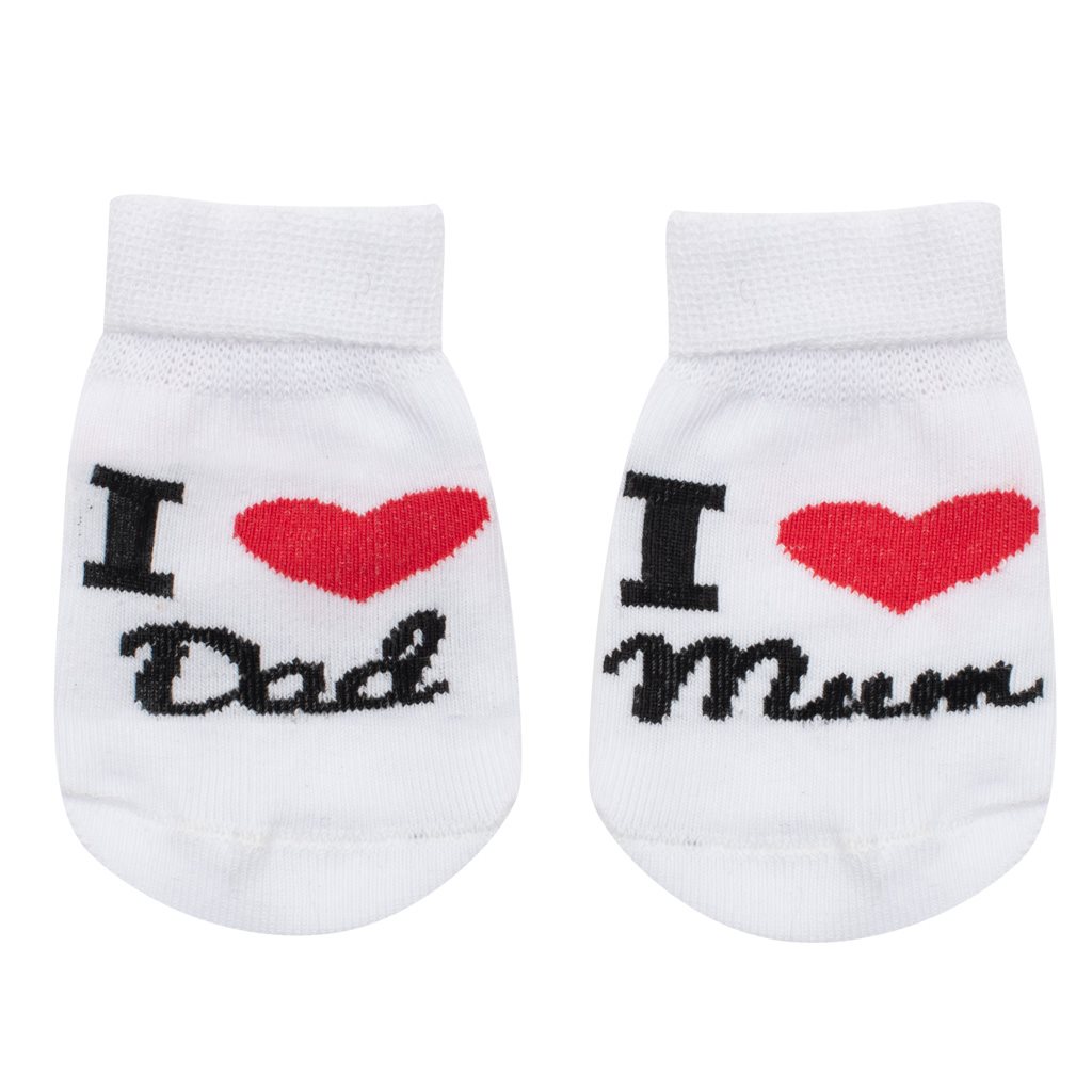 E-shop Dojčenské bavlnené ponožky New Baby I Love Mum and Dad biele, 56 (0-3m) - 46458
