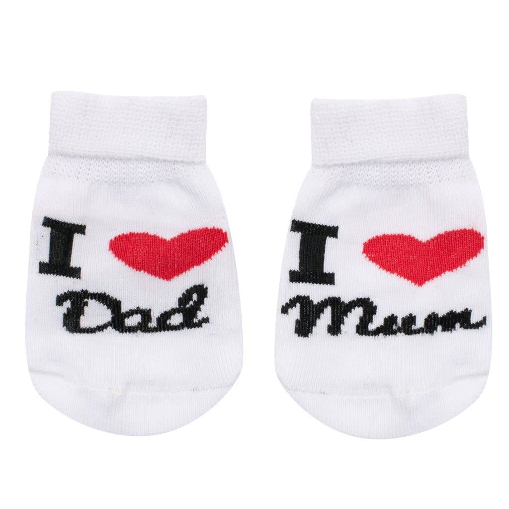 E-shop Dojčenské bavlnené ponožky New Baby I Love Mum and Dad biele, 62 (3-6m) - 46459