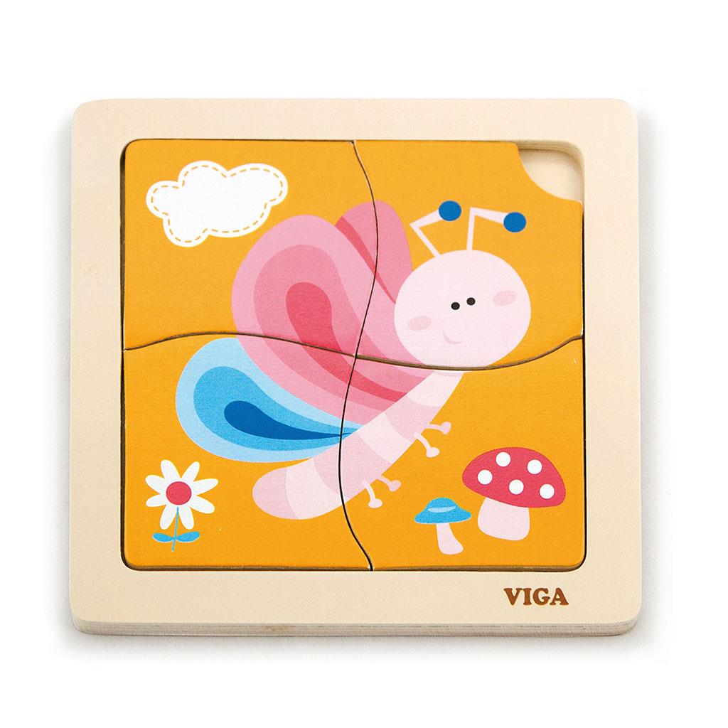 E-shop Drevené puzzle pre najmenších Viga 4 ks Motýlik - 48554