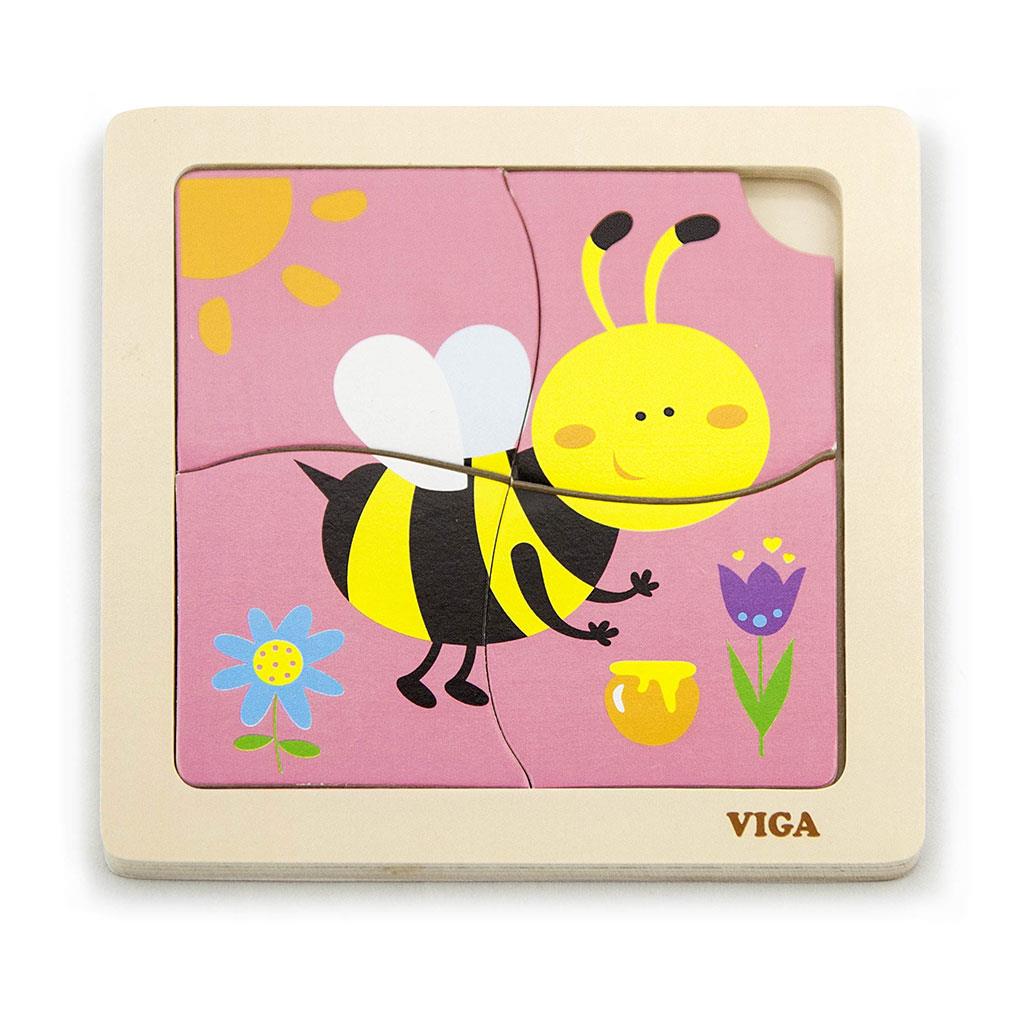 E-shop Drevené puzzle pre najmenších Viga 4 ks Včielka - 48565
