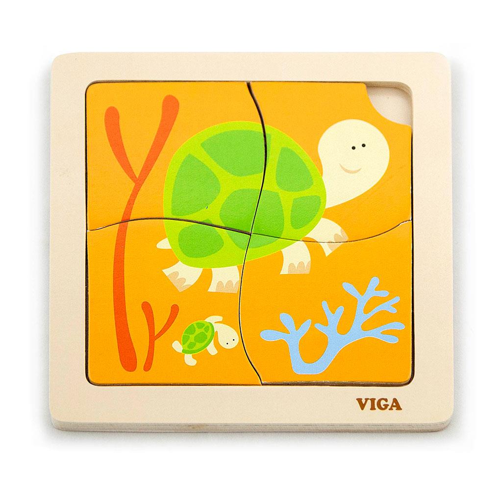 E-shop Drevené puzzle pre najmenších Viga 4 ks Želvička - 48568