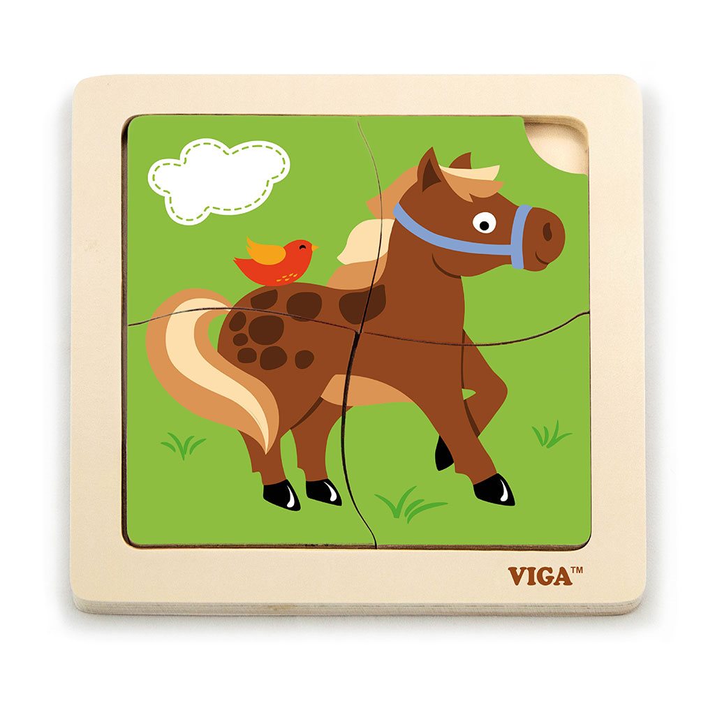 E-shop Drevené puzzle pre najmenších Viga 4 ks Koník - 48571