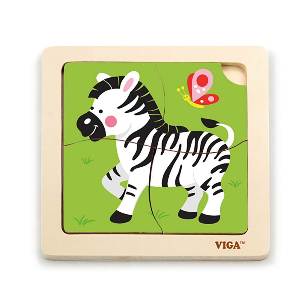 E-shop Drevené puzzle pre najmenších Viga 4 ks Zebra - 48575