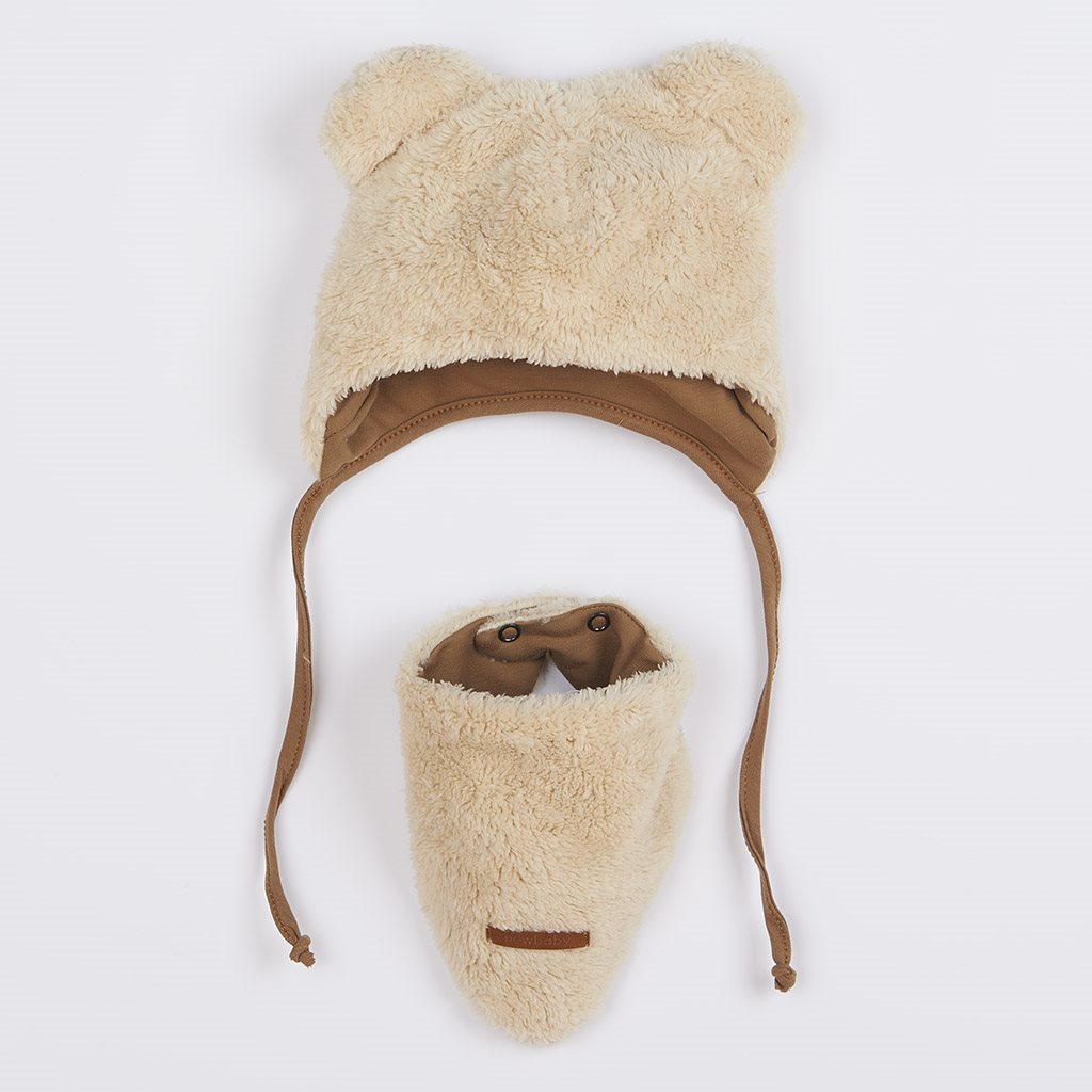 E-shop Zimná dojčenská čiapočka so šatkou na krk New Baby Teddy bear béžová, 80 (9-12m) - 49194