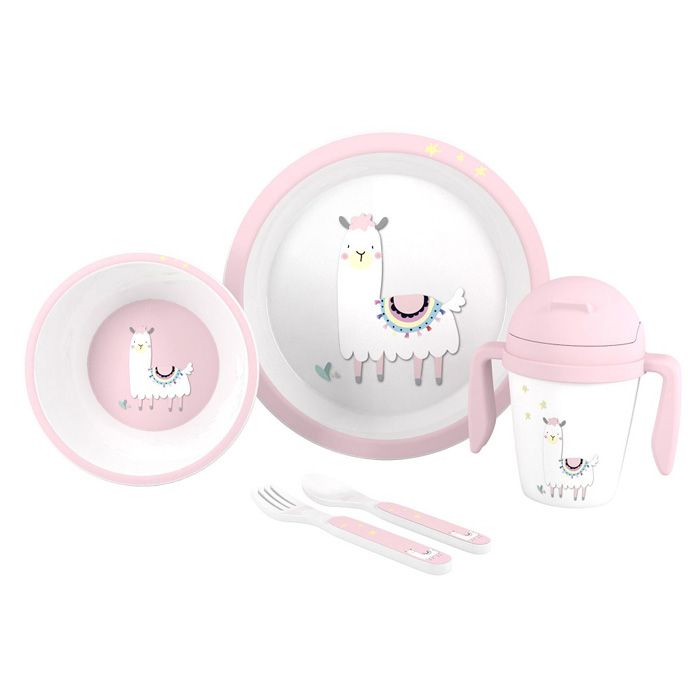 E-shop INTERBABY | Jedálenský set LAMA +6M - ružový