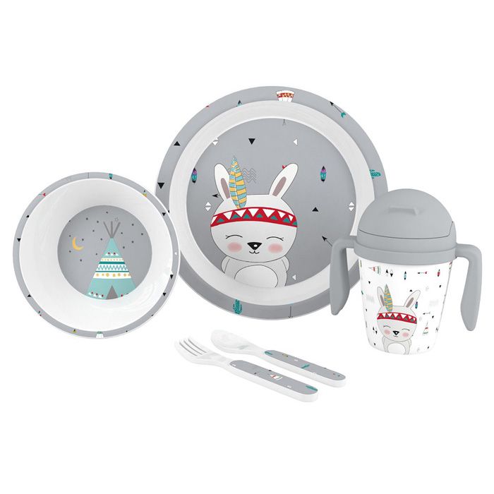 E-shop INTERBABY | Jedálenský set INDIÁN +6M - sivý