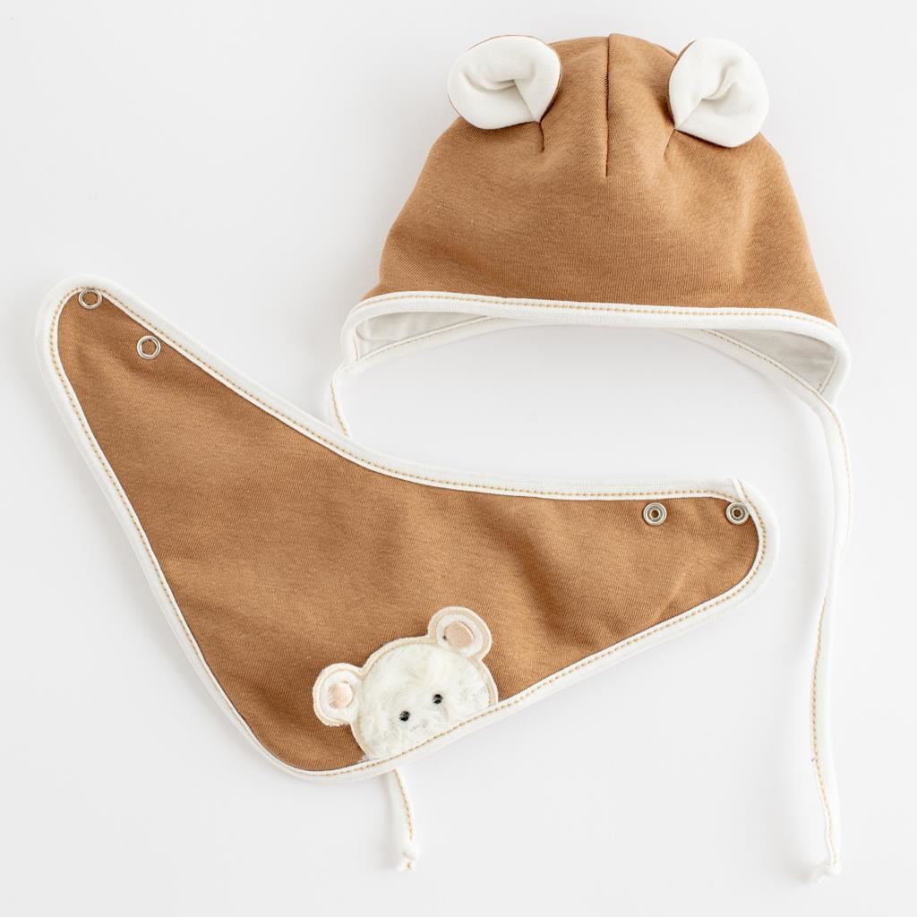 E-shop Jarná dojčenská čiapočka so šatkou na krk New Baby Sebastian hnedá, 80 (9-12m) - 50726