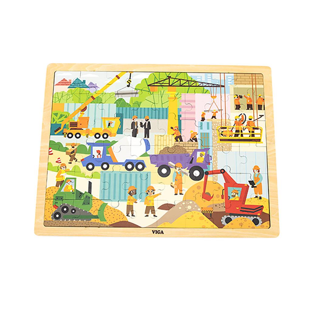 E-shop Drevené puzzle 48 dielikov Viga Stavebné stroje - 51957