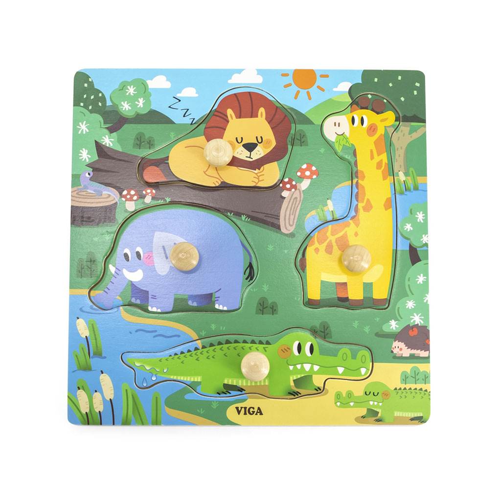 E-shop Detské drevené puzzle s úchytmi Viga Divoké zvieratá 4 ks - 52031