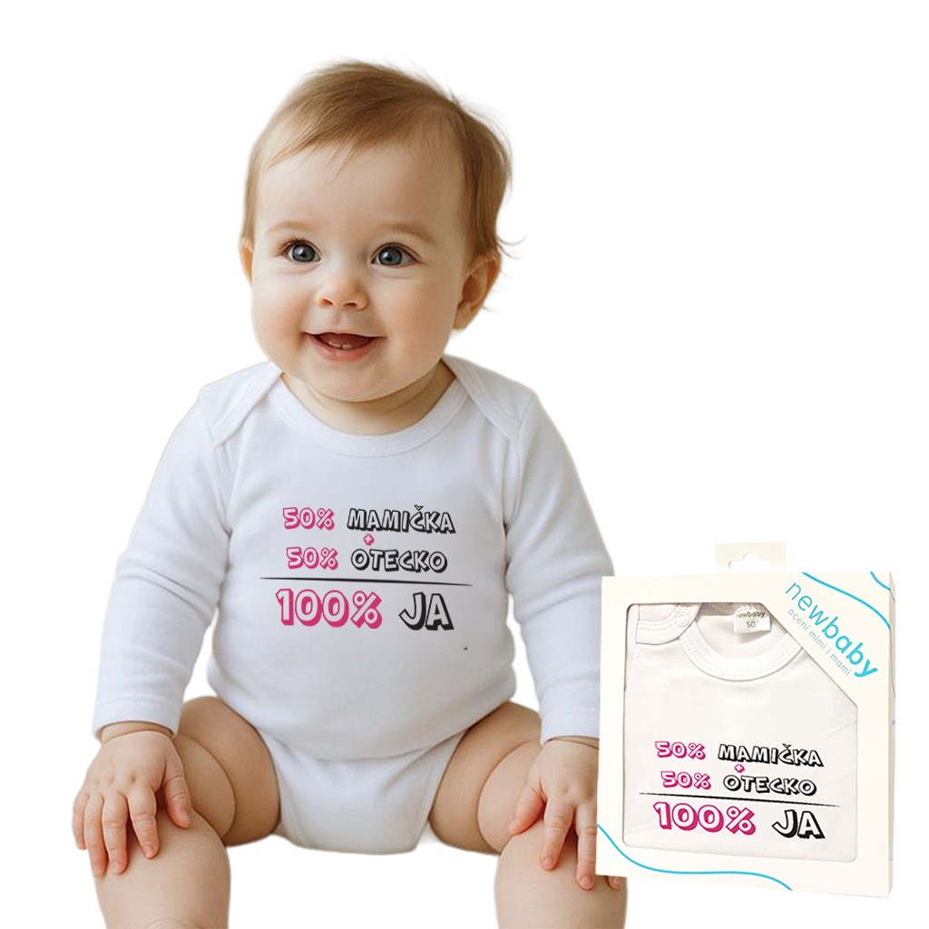 E-shop Body s potlačou New Baby 50% MAMIČKA + 50% OTECKO - 100% JA ružové - darčekové balenie, 80 (9-12m) - 50526