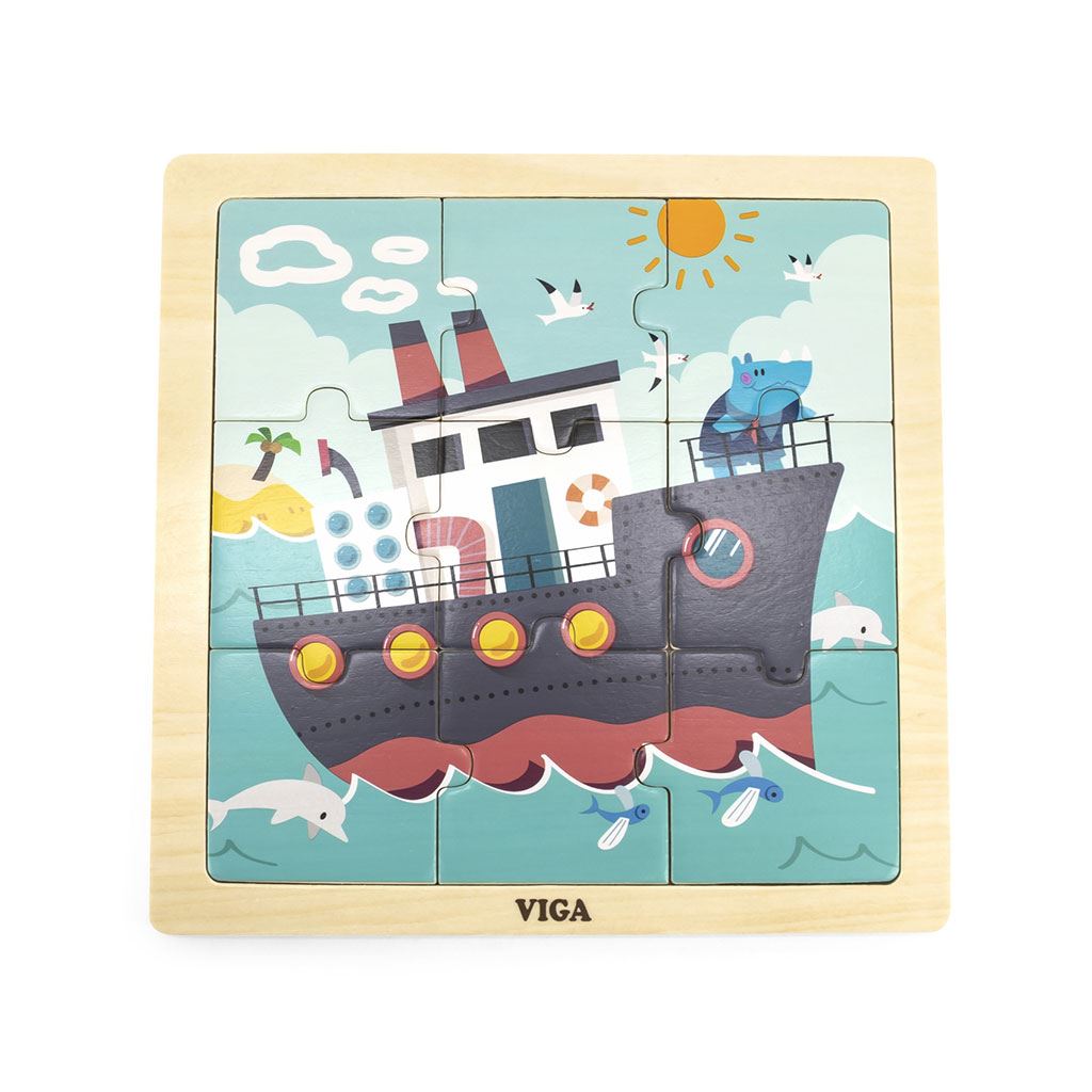 E-shop Drevené puzzle pre najmenších Viga 9 ks Loď - 52107