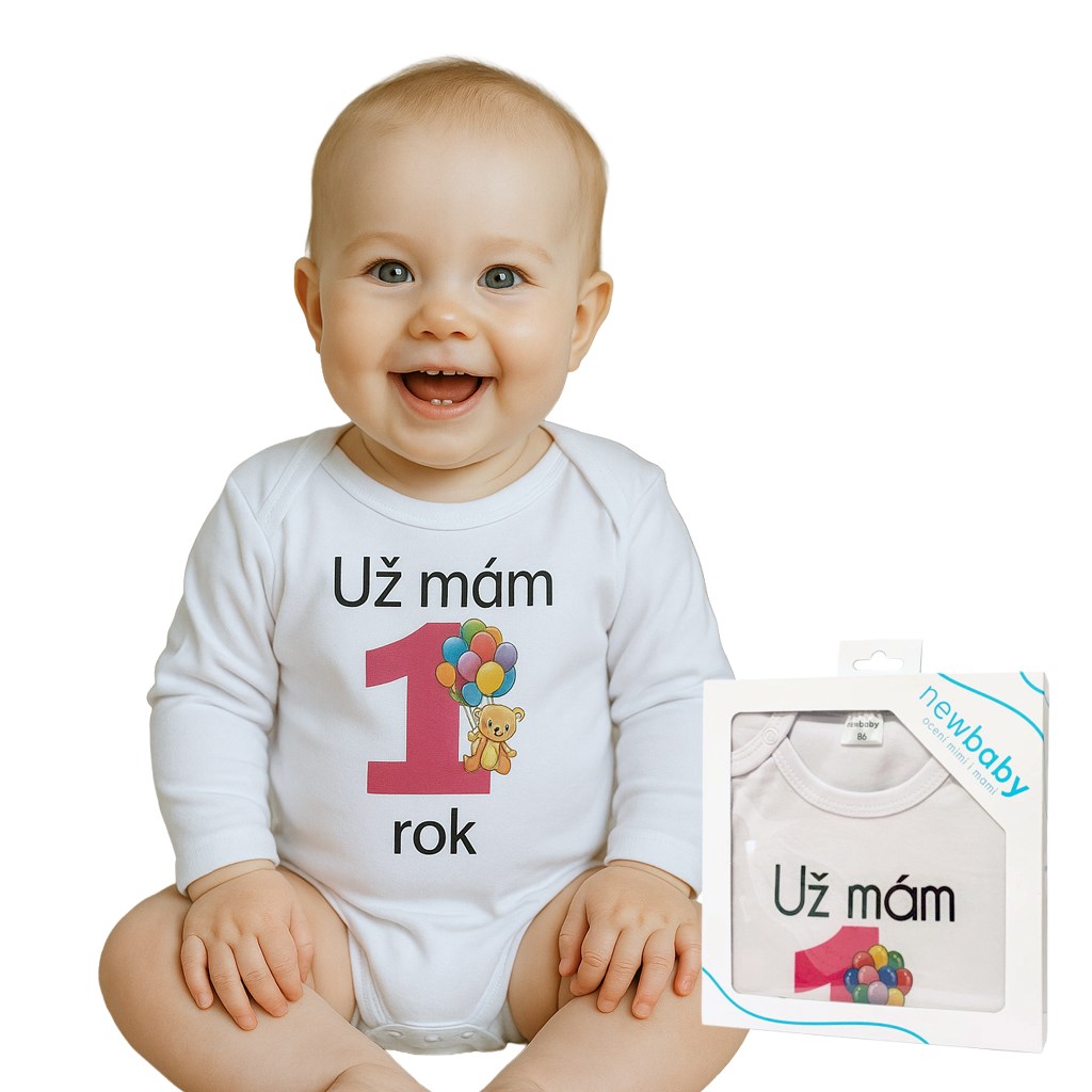 E-shop Body s potlačou New Baby Už mám 1 rok ružové - darčekové balenie, 86 (12-18m) - 50690