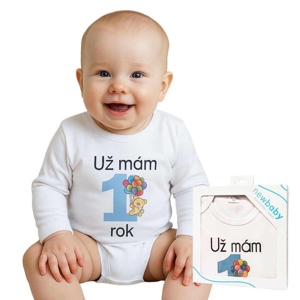 E-shop Body s potlačou New Baby Už mám 1 rok modré - darčekové balenie, 80 (9-12m) - 50692
