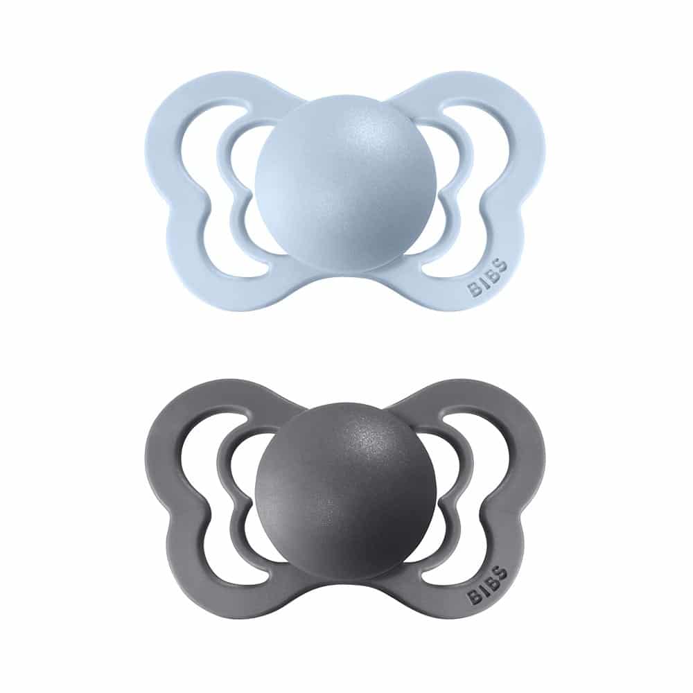 BIBS Couture anatomické cumlíky z prírodného kaučuku 2ks - veľkosť 1,Iron / Baby Blue