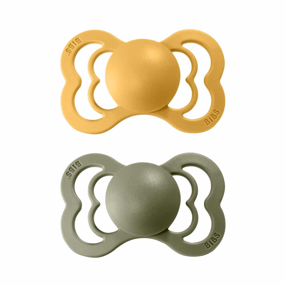 BIBS Supreme symetrické cumlíky z prírodného kaučuku 2ks - veľkosť 1,Honey Bee / Olive