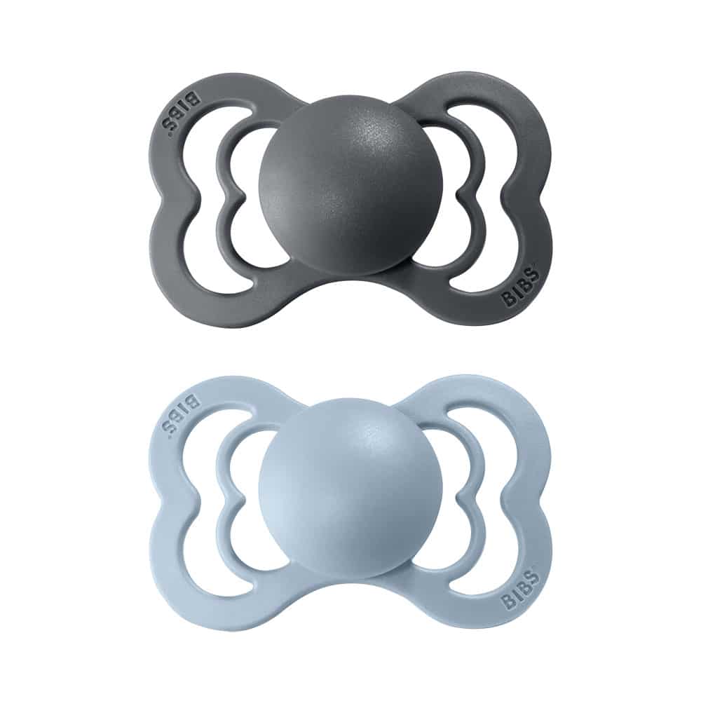 BIBS Supreme symetrické cumlíky z prírodného kaučuku 2ks - veľkosť 2,Iron / Baby Blue