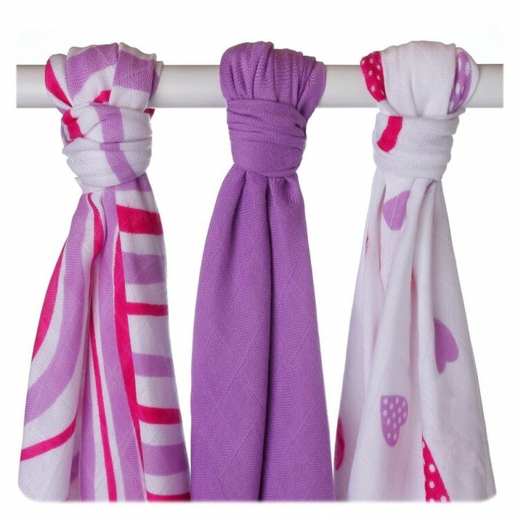 E-shop XKKO BMB Bambusová plienka Hearts&Waves 70x70 - Lilac MIX (3ks)