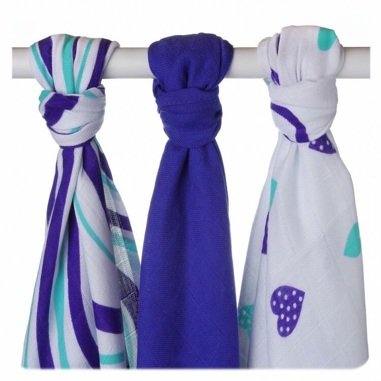 E-shop XKKO BMB Bambusová plienka Hearts&Waves 70x70 - Ocean Blue MIX (3ks)