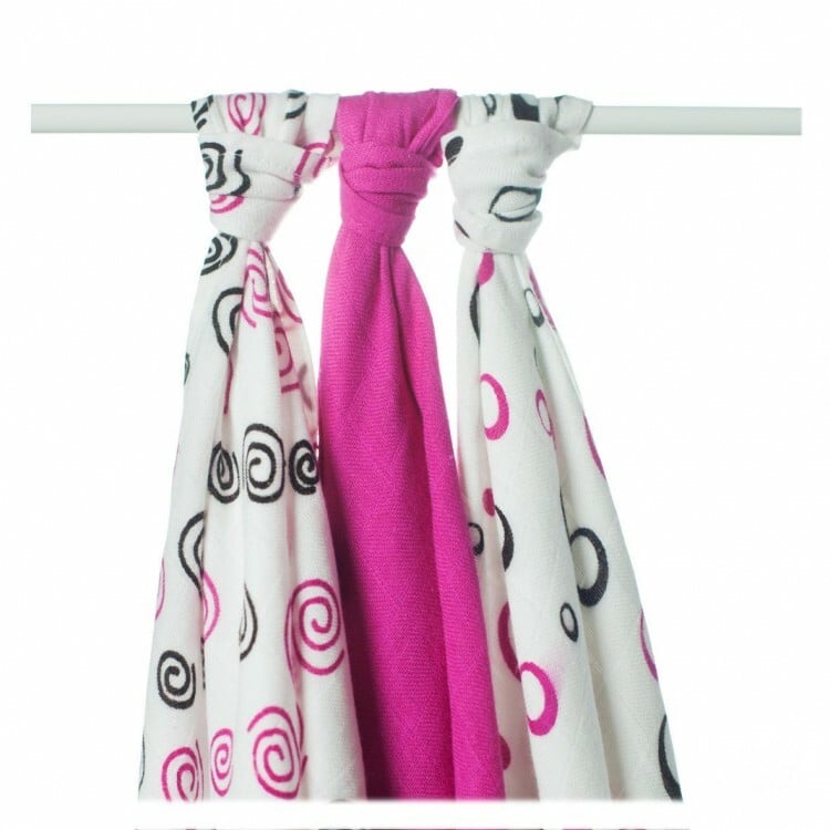 E-shop XKKO BMB Bambusová plienka Spirals&Bubbles 70x70 - Magenta MIX (3ks)