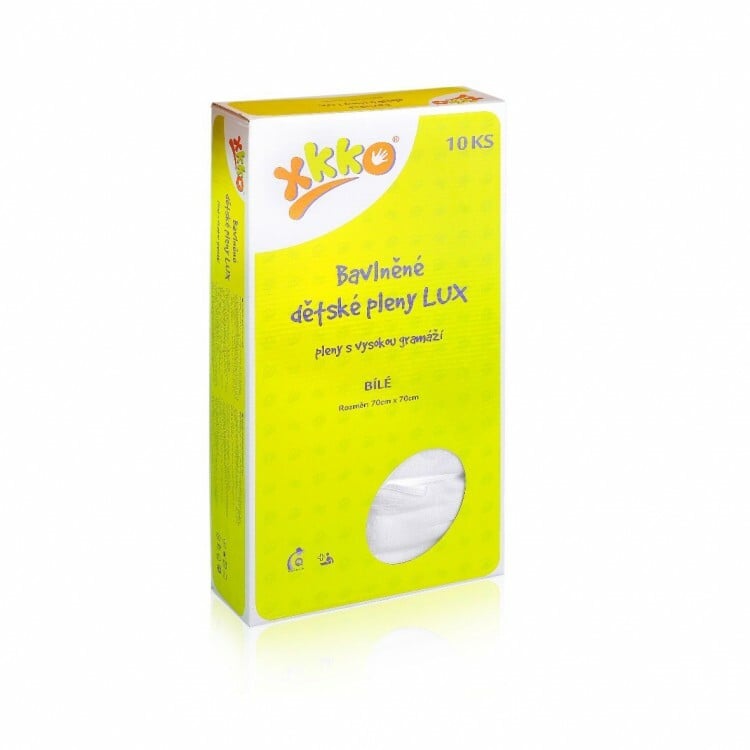 E-shop XKKO LUX vysokogramážne bavlnené plienky 70x70 biele - 10ks